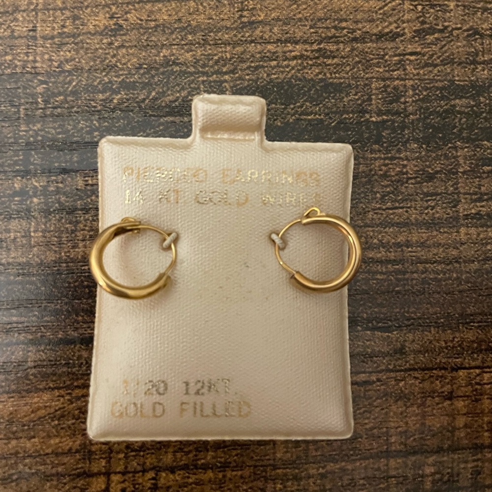 NEW OS 1960s 14kt solid yellow gold wires pierced hoop earrings VTG Mid Century - Picture 3 of 7